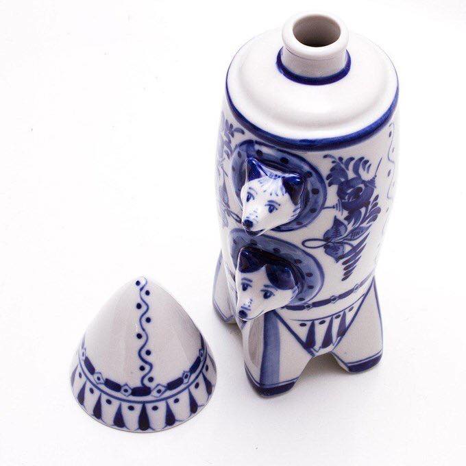 Handmade Porcelain Belka & Strelka Spaceship Decanter