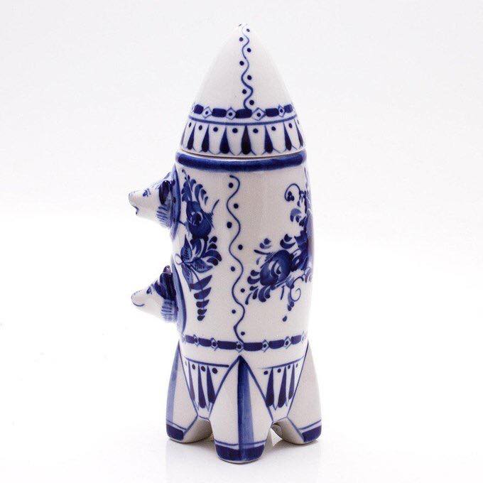 Handmade Porcelain Belka & Strelka Spaceship Decanter