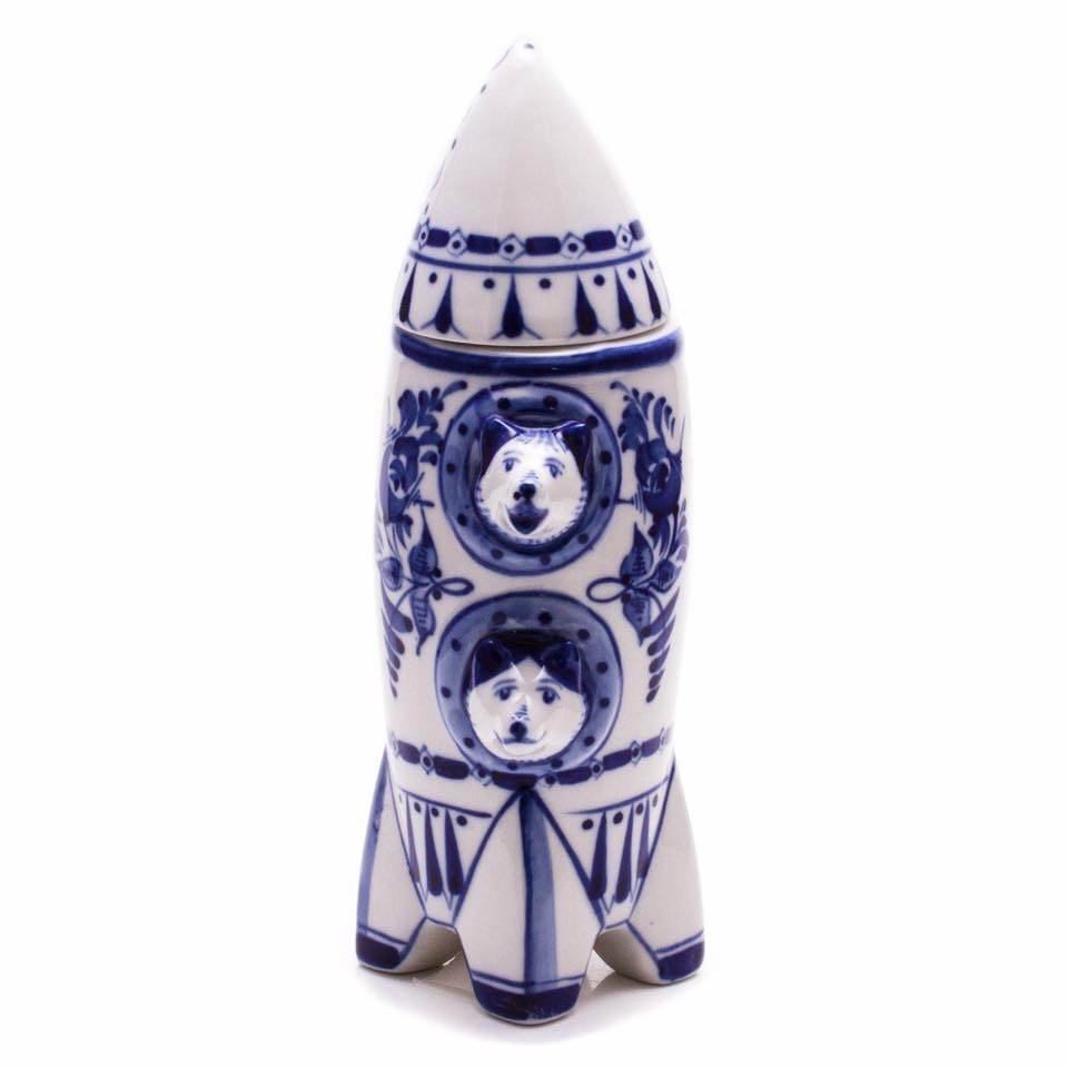 Handmade Porcelain Belka & Strelka Spaceship Decanter