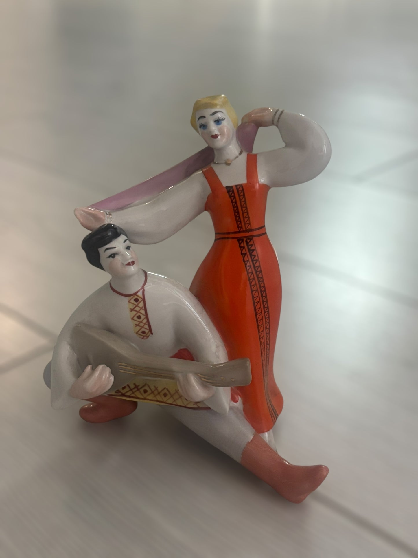 "Dancer and Musician" 1950s Vintage Soviet Ukrainian Porcelain Figurine
