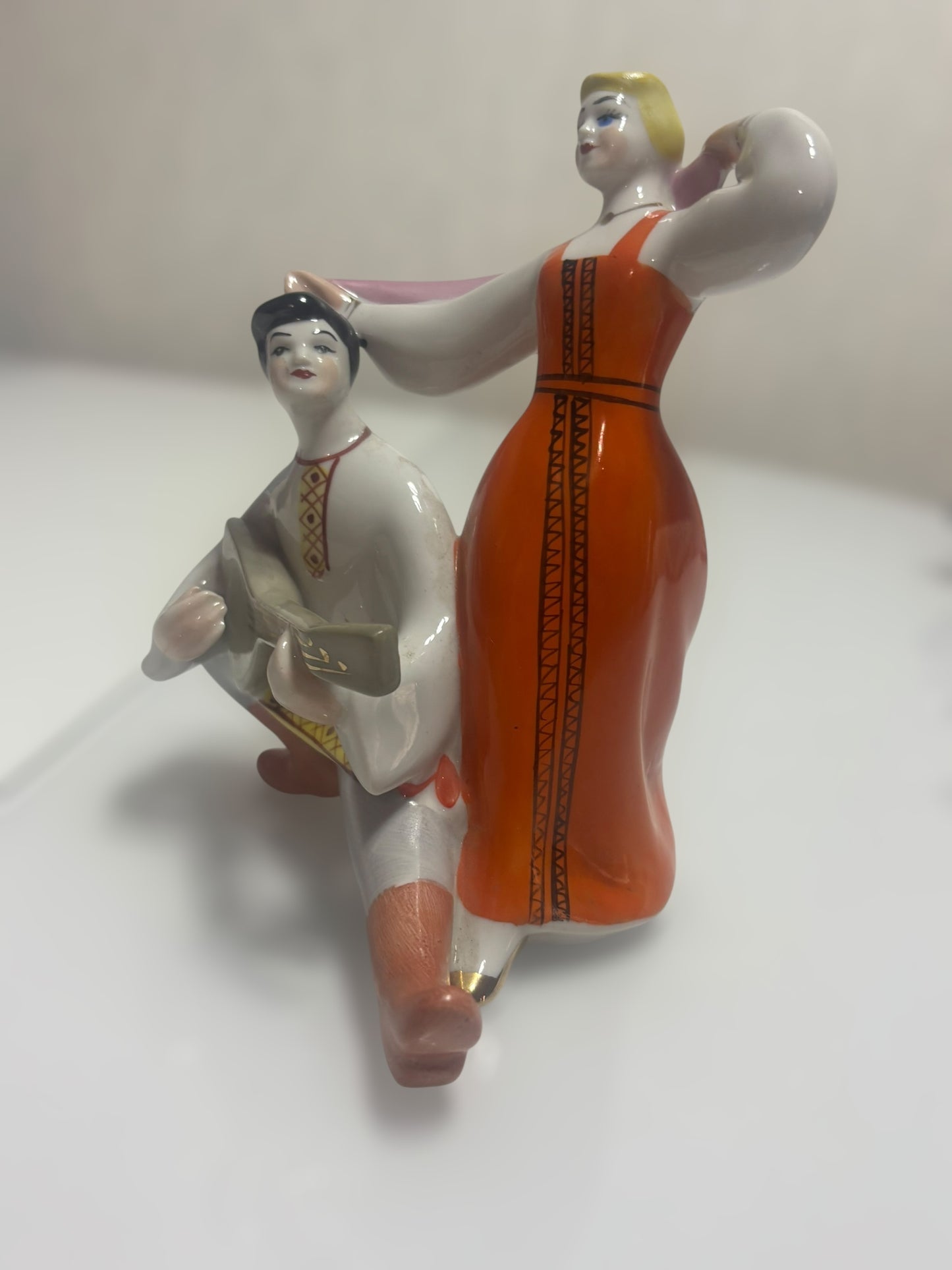 "Dancer and Musician" 1950s Vintage Soviet Ukrainian Porcelain Figurine