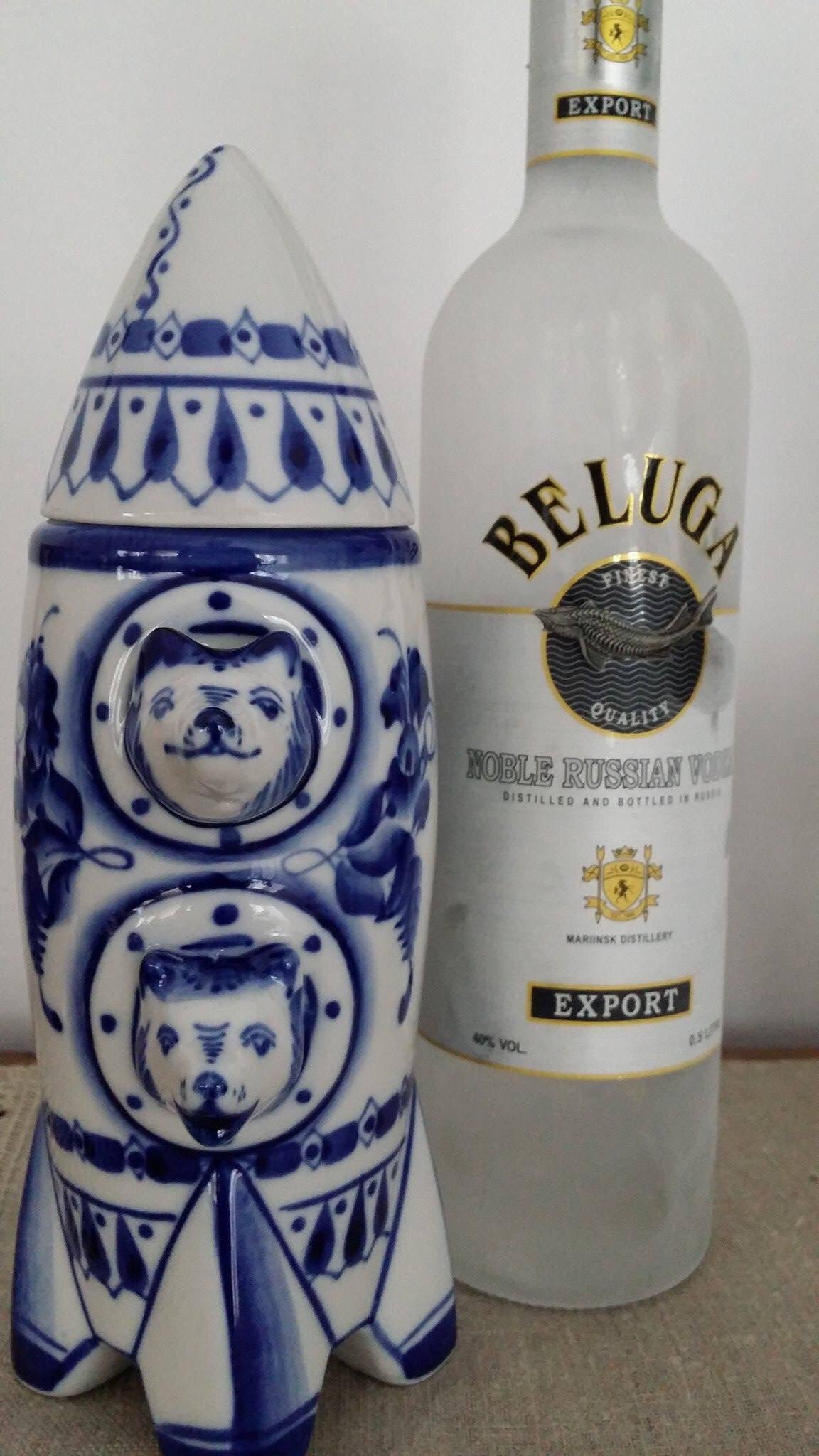 Handmade Porcelain Belka & Strelka Spaceship Decanter
