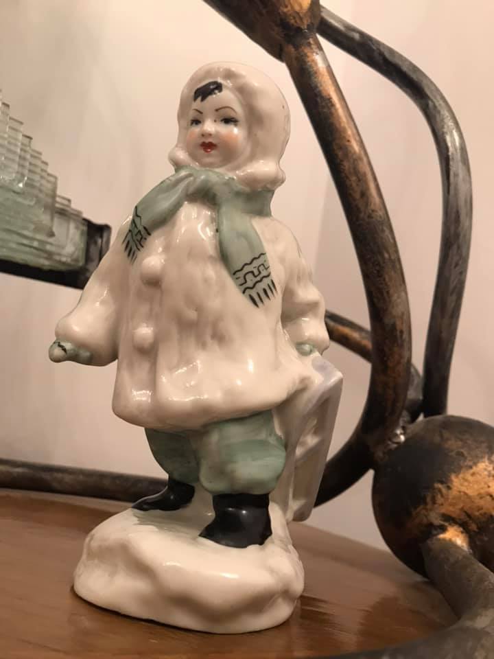 "Child With Sled" Original Soviet Porcelain Figurine
