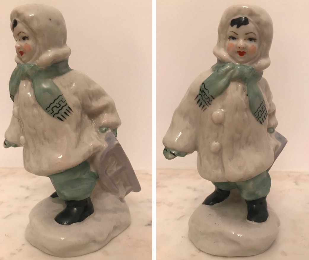 "Child With Sled" Original Soviet Porcelain Figurine