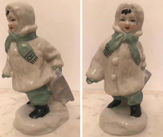 "Child With Sled" Original Soviet Porcelain Figurine