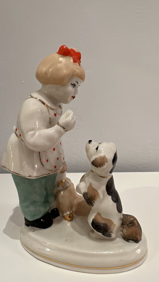 Girl & Dog Soviet Porcelain Figurine