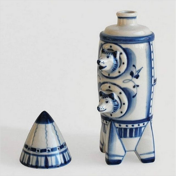 Handmade Porcelain Belka & Strelka Spaceship Decanter