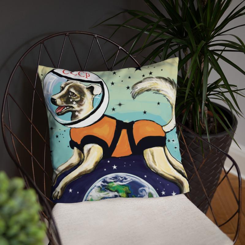 Laika CCCP Space Dog Art Pillow 18 x 18